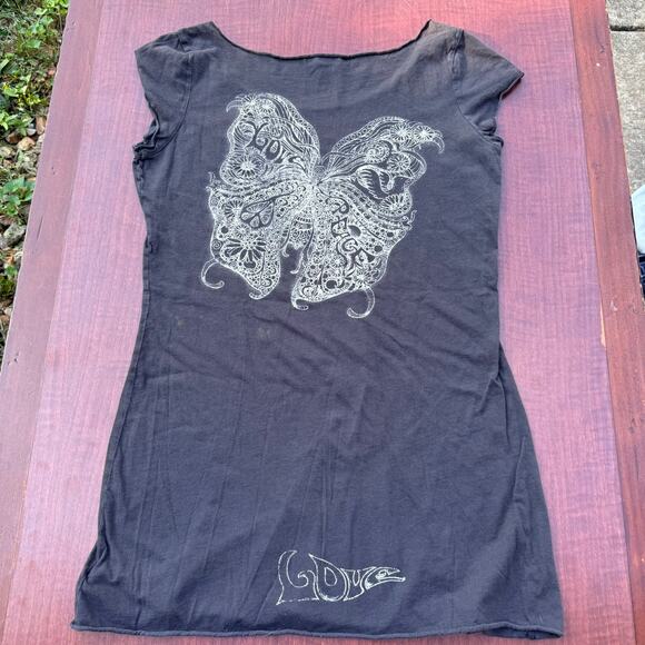 Lucky Tees Black T-Shirt with Butterfly - Size L - Picture 1 of 6